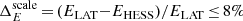 $ \Delta_{E}^{\mathrm{scale}}\,{=}\,(E_{\mathrm{LAT}}{-}E_{\mathrm{HESS}})/E_{\mathrm{LAT}}\,{\leq} \, 8\% $