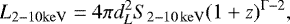 \begin{equation*} L_{\rm{2-10keV}} = 4 \pi d_L^2 S_{2-10\,\rm{keV}} (1 &#x002B; z)^{\mathrm\Gamma - 2}, \end{equation*}