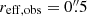 $ r_{\mathrm{eff,obs}}=0{{\overset{\prime\prime}{.}}}5 $
