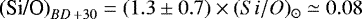 $ \textrm{(Si/O)}_{BD\,&#x002B;30} = (1.3\pm 0.7)\times (Si/O)_{\odot} \simeq 0.08 $