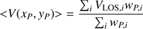 $$ \begin{aligned} {<}{V} (x_{P},{ y}_{P}){>}=\frac{\sum _{i}V_{\mathrm{LOS},i}{ w}_{P,i}}{\sum _{i}{{ w}_{P,i}}} \end{aligned} $$