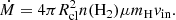 $$ \begin{aligned} \dot{M}= 4\pi R_{\rm cl}^2 n(\mathrm{H}_{2}) \mu m_{\rm H} { v}_{\rm in}. \end{aligned} $$