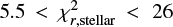 $ 5.5 < \chi^2_{r,{\rm stellar}} < 26 $