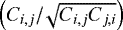 $\left(C_{i,j}{/}\!\sqrt{C_{i,j}C_{j,i}}\right)$