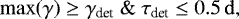 \begin{align*} \mathrm{max}(\gamma) \geq \gamma_{\textrm{det}}~\&~\tau_{\textrm{det}} \leq 0.5\,\mathrm{d,}\end{align*}