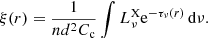 $$ \begin{aligned} \xi (r)=\frac{1}{n d^2C_\text{c}} \int L_\nu ^\text{X}\text{e}^{-\tau _\nu (r)}\,\text{d}\nu . \end{aligned} $$