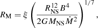 $$ \begin{aligned} R_{\rm M} = \xi \left(\frac{R_{\rm NS}^{12}B^4}{2GM_{\rm NS}\dot{M}^2}\right)^{1/7}, \end{aligned} $$