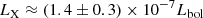 $ {{L_\mathrm{X}}}\approx (1.4\pm0.3)\times10^{-7}{{L_{\mathrm{bol}}}} $