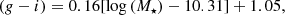 $$ {(g-i)}=0.16{\lbrack\log{(M_\star)}-10.31\rbrack}+1.05, $$
