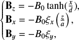$ \left\{ {\begin{array}{*{20}{l}} {{{\bf{B}}_z} = - {B_0}\tanh (\frac{x}{d}),}\\ {{{\bf{B}}_x} = - {B_0}{\xi _x}\left( {\frac{z}{a}} \right),}\\ {{{\bf{B}}_y} = - {B_0}{\xi _y},} \end{array}} \right. $