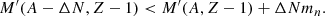 $$ \begin{aligned} M^\prime (A-\Delta N,Z-1) < M^\prime (A,Z-1) + \Delta N m_n. \end{aligned} $$