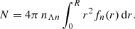 $$ \begin{aligned} N = 4\pi \,n_{\Lambda n}\int _0^R r^2f_n(r)\,\mathrm{d}r. \end{aligned} $$