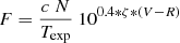 $$ \begin{aligned} F = \frac{c\ N}{T_{\rm exp}}\ 10^{0.4*\zeta *(V{-}R)} \end{aligned} $$