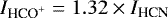 $I_{\textrm{HCO}^{&#x002B;}}=1.32\times I_{\textrm{HCN}}$