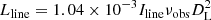 $$ \begin{aligned} L_{\rm line} = 1.04 \times 10^{-3} I_{\rm line} \nu _{\rm obs} D_{\rm L}^2 \end{aligned} $$