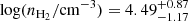 $ {\rm{log}}(n_{\mathrm{H_2}}/\mathrm{cm}^{-3}) = 4.49^{+0.87}_{-1.17} $