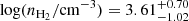 $ {\rm{log}}(n_{\mathrm{H_2}}/\mathrm{cm}^{-3})=3.61^{+0.70}_{-1.02} $