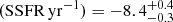 $ (\mathrm{SSFR}\,\mathrm{yr}^{-1})= -8.4_{-0.3}^{+0.4} $