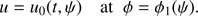 $$ \begin{aligned} u = u_0(t,\psi ) \quad \text{ at} \;\; \phi = \phi _1(\psi ). \end{aligned} $$