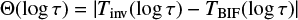$$ \Theta (\log \tau ) = {\rm{~}}|{T_{{\rm{inv}}}}(\log \tau ) - {T_{{\rm{BIF}}}}(\log \tau )|\ $$