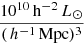 $ \frac{10^{10}\,\mathrm{h^{-2}}\,L_{\odot}}{(\,{h^{-1}\,\mathrm{Mpc}})^3} $