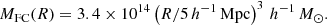$$ \begin{aligned} M_{\mathrm{FC} }(R)=3.4\times 10^{14}\left(R/5\,{ h^{-1}}\,{\mathrm{Mpc} }\right)^3\,{h^{-1}}\,M_{\odot }. \end{aligned} $$