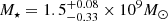 $ M_\star=1.5_{-0.33}^{+0.08}\times10^9M_\odot $