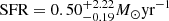$ \text{SFR}=0.50_{-0.19}^{+2.22}M_\odot\text{yr}^{-1} $