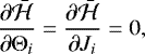 \begin{eqnarray*}\frac{{\partial} \bar{\mathcal{H}}}{\partial {\mathrm\Theta}_i}= \frac{\partial \bar{\mathcal{H}}}{\partial J_i}=0, \end{eqnarray*}