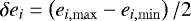 $\mathrm{\delta} e_i= \left(e_{i,\mathrm{max}}-e_{i,\mathrm{min}}\right)/2$