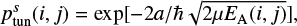 $ \begin{equation}\label{eq3} p^s_\text{tun}(i,j)=\exp[-2a/ \hbar\sqrt{2\mu E_{\rm A}(i,j)}], \end{equation} $