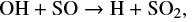 $ \begin{equation*} \rm OH + SO \rightarrow H + SO_2 , \end{equation*} $