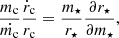 $$ \begin{aligned} \frac{m_\mathrm{c} }{\dot{m_\mathrm{c} }}\frac{\dot{r}_\mathrm{c} }{r_\mathrm{c} }=\frac{m_\star }{r_\star }\frac{\partial r_\star }{\partial m_\star }, \end{aligned} $$