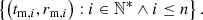 $$ \begin{aligned} \left\{ \big (t_{\mathrm{m} ,i},r_{\mathrm{m} ,i}\big ): i\in \mathbb{N} ^*\wedge i\le n\right\} . \end{aligned} $$