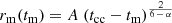 $$ \begin{aligned} r_\mathrm{m} (t_\mathrm{m} )=A\ (t_\mathrm{cc} -t_\mathrm{m} )^{\frac{2}{6\,-\,\alpha }} \end{aligned} $$