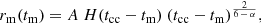 $$ \begin{aligned} r_\mathrm{m} (t_\mathrm{m} )=A\ H(t_\mathrm{cc} -t_\mathrm{m} )\ (t_\mathrm{cc} -t_\mathrm{m} )^{\frac{2}{6\,-\,\alpha }}, \end{aligned} $$