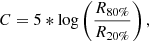 $$ \begin{aligned} C = 5* \log \left( \frac{R_{80\%}}{R_{20\%}} \right), \end{aligned} $$
