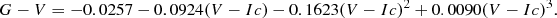$$ \begin{aligned} G-V = -0.0257 - 0.0924 (V-Ic) -0.1623 (V-Ic)^{2} + 0.0090 (V-Ic)^{3}. \end{aligned} $$