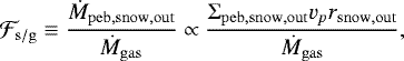 \begin{equation*}\mathcal{F}_{\rm{s/g}} \equiv \frac{\dot{M}_{\rm{peb, snow, out}}}{\dot{M}_{\rm{gas}}} \propto \frac{\Sigma_{\rm{peb, snow, out}} v_{p} r_{\rm{snow, out}}}{\dot{M}_{\rm{gas}}}, \end{equation*}