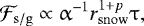 \begin{equation*}\mathcal{F}_{\rm{s/g}} \propto \upalpha^{-1} r_{\rm{snow}}^{1 + p} \uptau, \end{equation*}