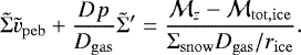 \begin{equation*} \tilde\UpSigma \tilde{v}_{\mathrm{peb}} +\frac{D_{\rm}{p}}{D_{\mathrm{gas}}} \tilde\UpSigma&#x0027; = \frac{\mathcal{M}_z - \mathcal{M}_{\mathrm{tot,ice}}}{\Sigma_{\mathrm{snow}} D_{\mathrm{gas}}/r_{\mathrm{ice}}}. \end{equation*}