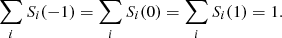 $$ \begin{aligned} \sum _iS_i(-1)=\sum _iS_i(0)=\sum _iS_i(1)=1. \end{aligned} $$