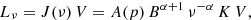 $$ \begin{aligned} L_\nu&= J(\nu )\,V = A(p)\,B^{\alpha +1}\,\nu ^{-\alpha }\,K\,V, \end{aligned} $$