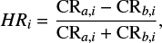 $ HR_{i} = \frac{{\rm CR}_{a,i}-{\rm CR}_{b,i}}{{\rm CR}_{a,i}+{\rm CR}_{b,i}} , $