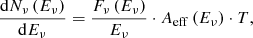 $$ \begin{aligned} \dfrac{\mathrm{d}N_\nu \, (E_\nu )}{\mathrm{d}E_\nu } = \dfrac{F_\nu \,(E_\nu )}{E_\nu } \cdot A_{\rm eff}\,(E_\nu ) \cdot T, \end{aligned} $$