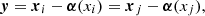 $$ \begin{aligned}&\boldsymbol{{ y}} = \boldsymbol{x}_i - \boldsymbol{\alpha }(x_i) = \boldsymbol{x}_j - \boldsymbol{\alpha }(x_j), \end{aligned} $$