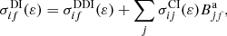 $$ \begin{aligned} \sigma _{if}^{\mathrm{DI} }(\varepsilon ) = \sigma _{if}^{\mathrm{DDI} }(\varepsilon ) + \sum \limits _j\sigma _{ij}^{\mathrm{CI} }(\varepsilon )B^\mathrm{a}_{jf}, \end{aligned} $$