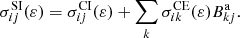 $$ \begin{aligned} \sigma _{ij}^{\mathrm{SI} } (\varepsilon ) = \sigma _{ij}^{\mathrm{CI} }(\varepsilon ) + \sum \limits _{k}\sigma _{ik}^{\mathrm{CE} }(\varepsilon )B^\mathrm{a}_{kj}. \end{aligned} $$