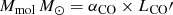 $ M_{\mathrm{mol}}\,M_{\odot} = \alpha_{\mathrm{CO}} \times L_{\mathrm{CO}}\prime $