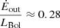 $ \frac{\dot{E}_{\mathrm{out}}}{L_{\mathrm{Bol}}}\approx0.28 $